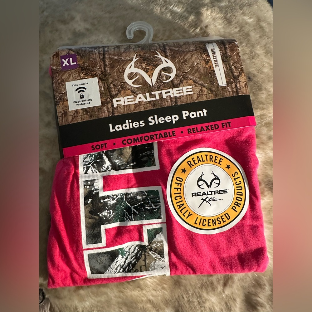 Realtree Ladies Sleep Pant, XL, Pink with Camouflage Accent